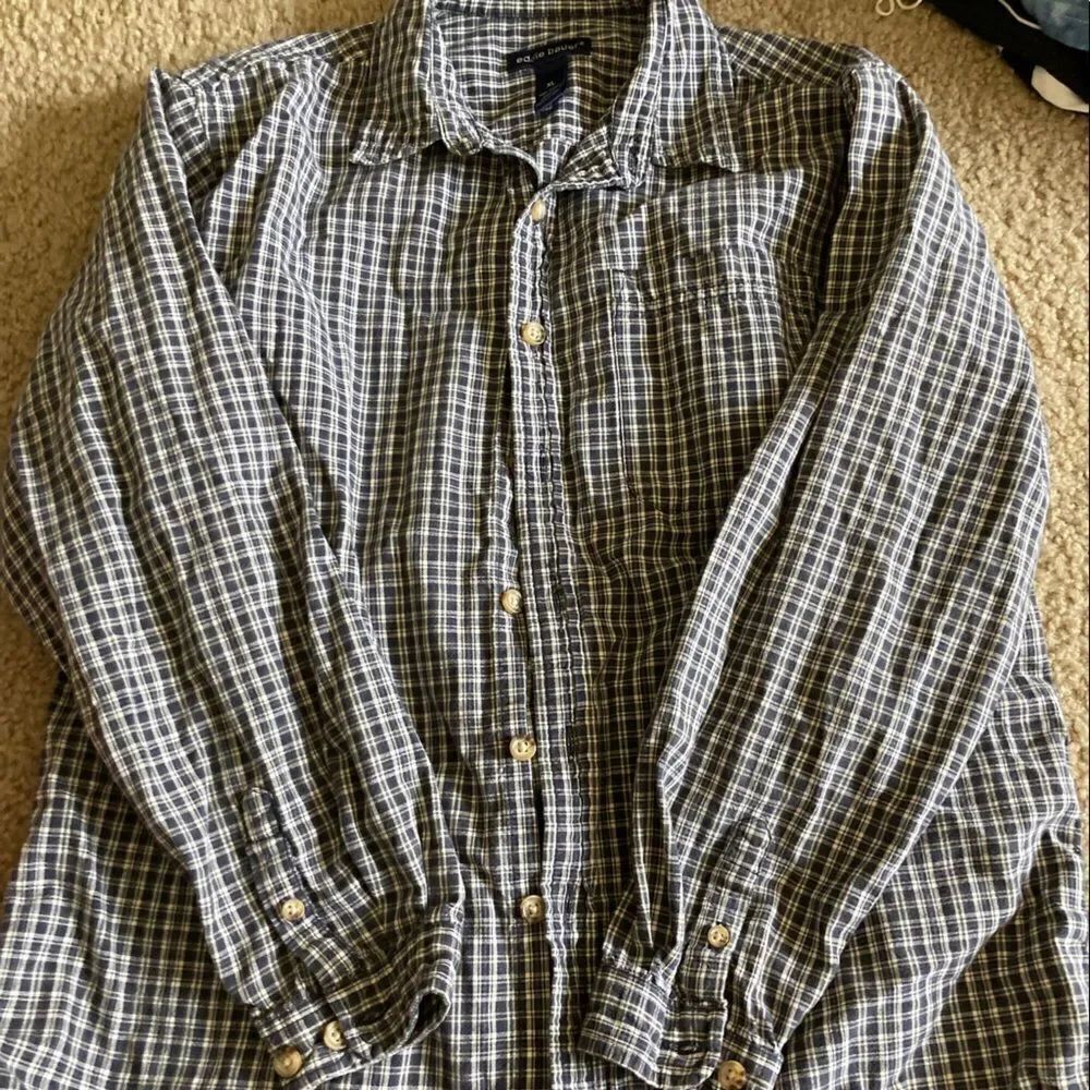 Boys Eddie Bauer Navy Blue Plaid Button Down Shirt